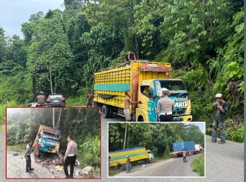 Alami Kecelakaan, Kendaraan Truck Berhasil Di Evakuai Oleh Satlantas Polres Konsel, Kasat Lantas ; Saat Ini Arus Lalin Kembali Lancar