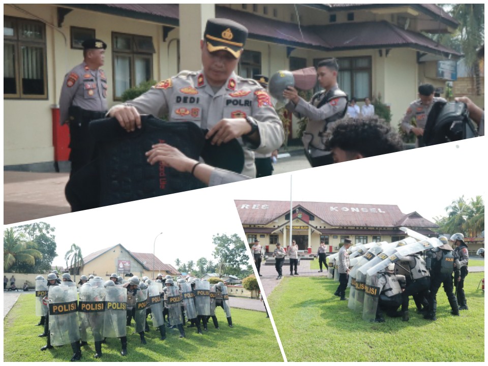 Dipimpin Wakapolres Konsel, Polres Konsel Latihan Dalmas. Wakapolres ; Kesiapan Hari Buruh Nasional